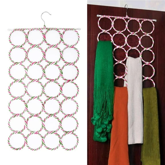 28 Ring Scarf Shawl Scarves Holder Foldable Tie Belt Hook Organizer Rattan