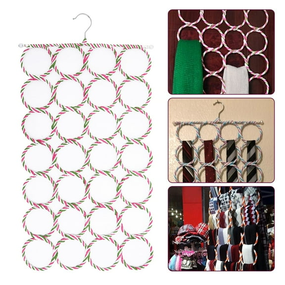 28 Ring Scarf Shawl Scarves Holder,Space Saving 28 Ring Scarf & Tie Holder,Foldable Tie Belt Hook Organizer Rattan Weave Hanger Wardrobe Storage Holder Display Rack