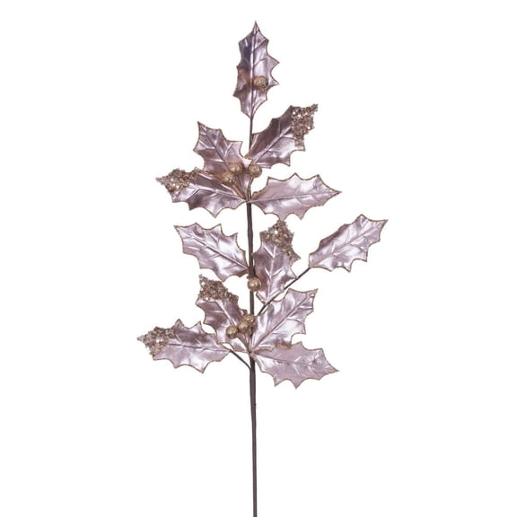 28" Rose Gold Holly Leaf Spray 6/Bag