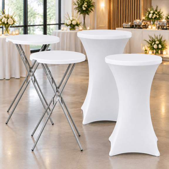 28" Round Folding Table with Cover, 2Pcs Foldable Cocktail Table with Handle