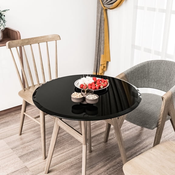 28" Round Tempered Black Glass Table Top, Polished Edge / Heat & Wear Resistant for Lobby Tables