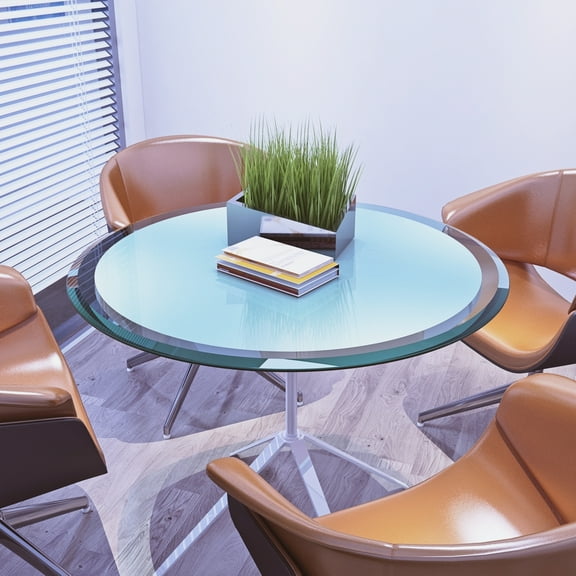 28" Round Tempered Glass Table Top, 1/2" Thick, Beveled & Polished Edge for Modern Dining & Office Decor