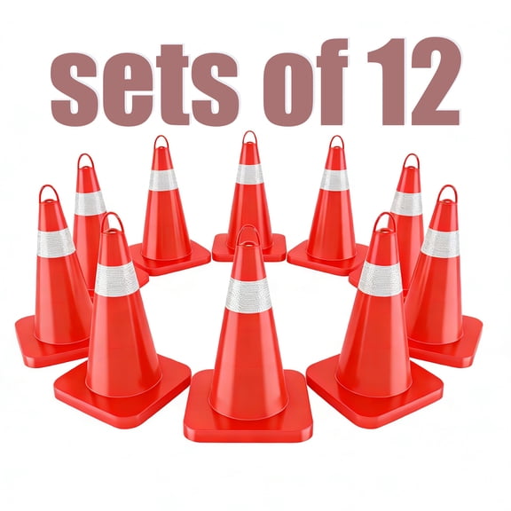 28"Safety Cones 12 Pack PVC Traffic Cones, High-Visibility Orange Parking Lot Cone Construction Cones with Reflective Collars and Weighted Base, Portable for Construction Zones and Crowd Control