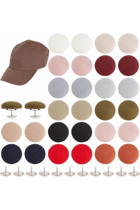 28 Sets 14 Colors Baseball Cap Top Buttons Baseball Cap Hats Buttons Mushroom Shape Cloth Covered with Metal Shank Replacement Top Buttons for Hats Mounting Repair Jeans Blouse Sewing