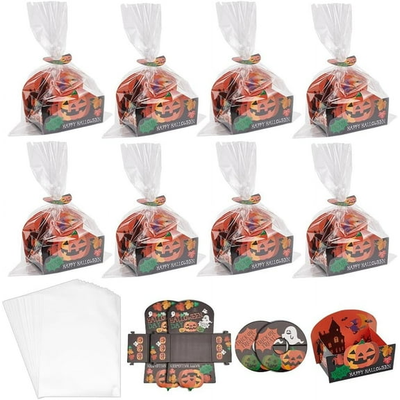 28 Sets Trick or Treat Boxes Pumpkin Bat Gift Box Happy Candy Box with Celloane Bags for Party Favor Supplies 4.6x3.5x3inch Black