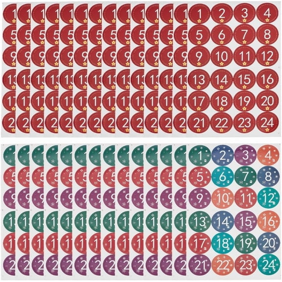 28 Sheets 2 Styles Christmas Advent Calendar Stickers Baking Decoration Number 1~24 Number Pattern 307~312x196~200x0.2mm Sticker: 45mm