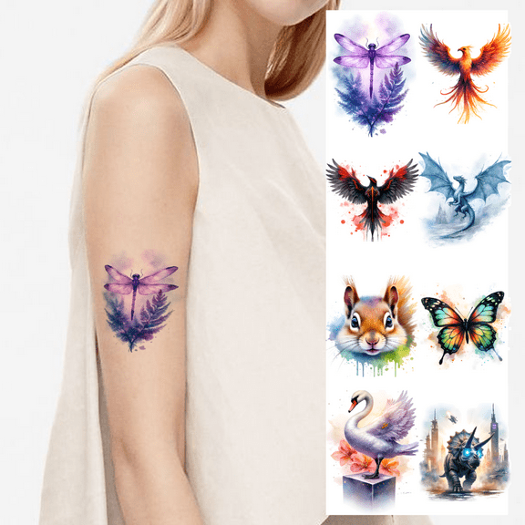 28 Sheets Temporary Tattoos Waterproof Long Lasting Body Stickers Animal Tiger Butterfly Wolf Parrot Women Girls and Kids Tattoo Stickers for Arm Forearm Chest Shoulder Cheek