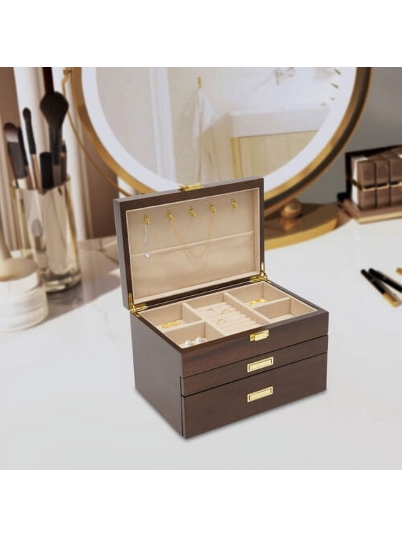 28-Slot Men Watch Box Wooden Display Case Organizer Show Tray Jewelry Storage