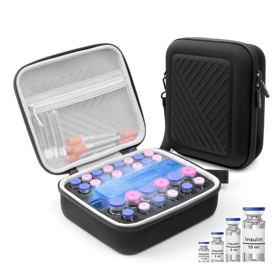 28 Slots Insulin Fridge Holder Storage Case Portable Organizer For 1ml 3ml 5ml 10ml Vials With Ice Packs Carrying Travel Case-12 Small & 16 Adjustable