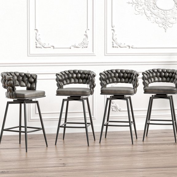 28" Soft Leather Swivel Stools - Woven Design for Added Style - In Bars and Restaurants - Supportive Seating