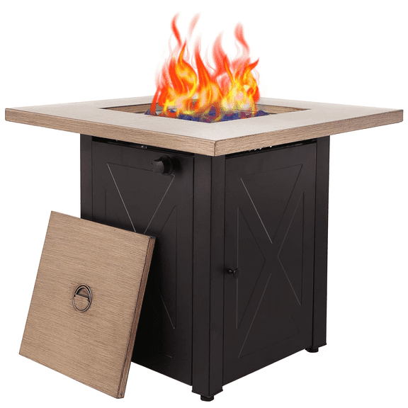 28" Square 48000 BTU Outdoor Propane Gas Fire Pits Table, Patio Firepits Fireplace Dinning Coffee Table - Brown