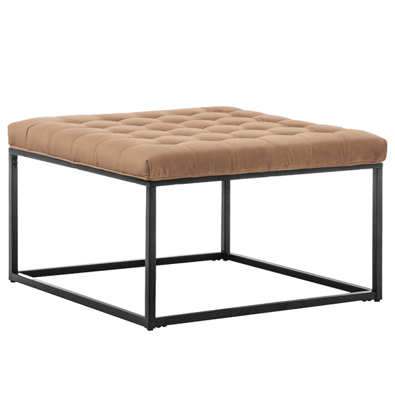 28" Square Tufted Ottoman with Metal Base – Multi-Use Footrest, Seat, or Coffee Table (Choose Your Fabric)