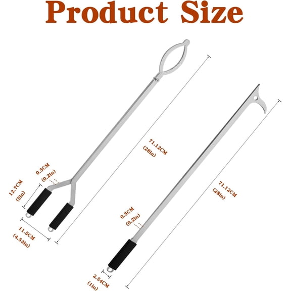 28" Stainless Steel Fire Log Tongs Firewood Grabber and Fire Poker Set, Large Fire Pit Tool Outdoor/Indoor Bonfire Campfire Backyard Deck Camping Log Grabber Safely Moves Firewood