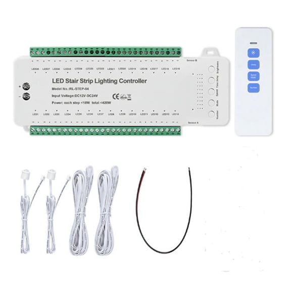 28 Steps Stair Lighting Controller with PIR Motion Sensor 28 Channels Stair Strip Dimmer DC12V 24V for Home Staircase