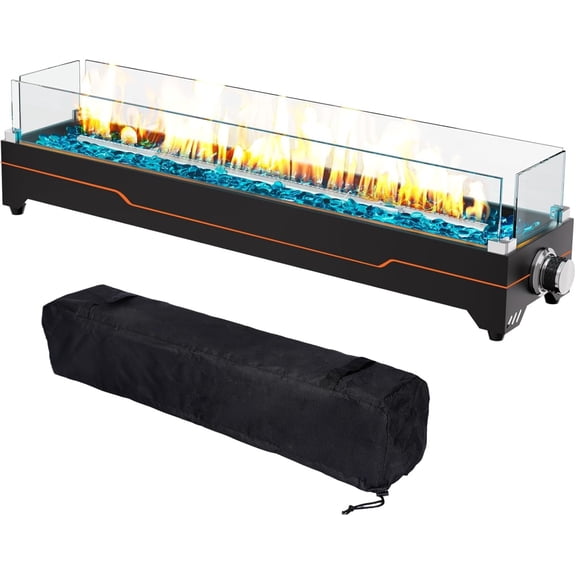 28" Table Top  Fire Pit, 45,000 BTU Tabletop Gas Fire Pit, Tabletop Firepit for Patio, Outdoor Portable Fireplace, Rectangular Fire Bowl with Glass Wind Guard, Glass Beads & Cover