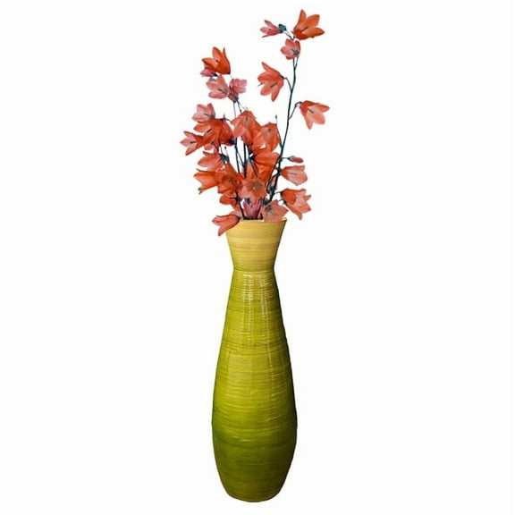 28" Tall Bamboo Floor Vase, Glossy Green