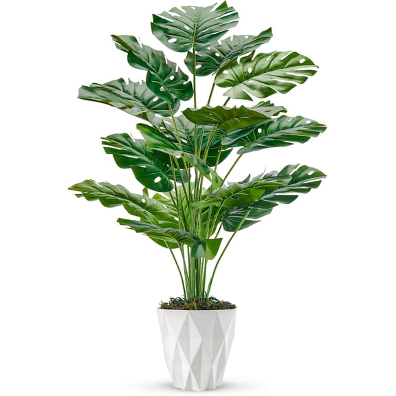 28" Tall Fake Plants Large Artificial Monstera Faux Potted Plants Indoor with White Pot for Home Office Living Room Decor