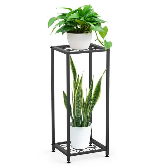 28" Tall Plant Stands Indoor, Black Metal Plant Stands Indoor, 2- Tier Modern Corner Plant Stand Rack Shelves , Square Plant Tables for Corner Living