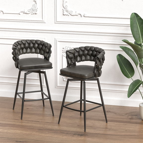 28" Tan Technical Leather Seating - 360 Swivel in Kitchen - High - resilience Foam - Tired - free Sitting