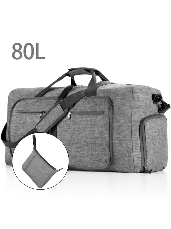 28" Travel Duffel Bag for Men, 80L Foldable Duffle Bags with Shoes Compartment, Overnight Bag for Men Women Waterproof & Tear Resistant (Gray)