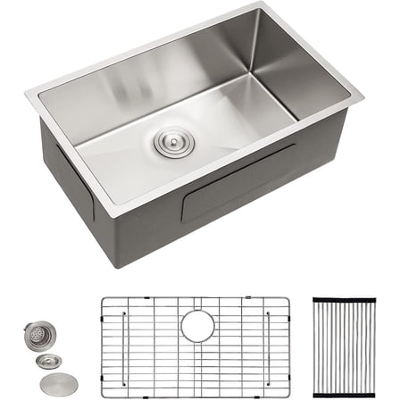 28 Undermount Kitchen Sink - Fulorni 28"x18" Kitchen Sink Under Counter 16 Gauge T304 Stainless Steel Single Bowl Basin