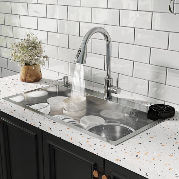 lemontalking 28" Undermount Kitchen Sink Single Bowl Basin Stainless Steel Kitchen Bar With Multiple Accessories