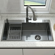 28" Undermount Kitchen Sink Stainless Steel Silver Single Sink Modern Design Durable With Multiple Accessories