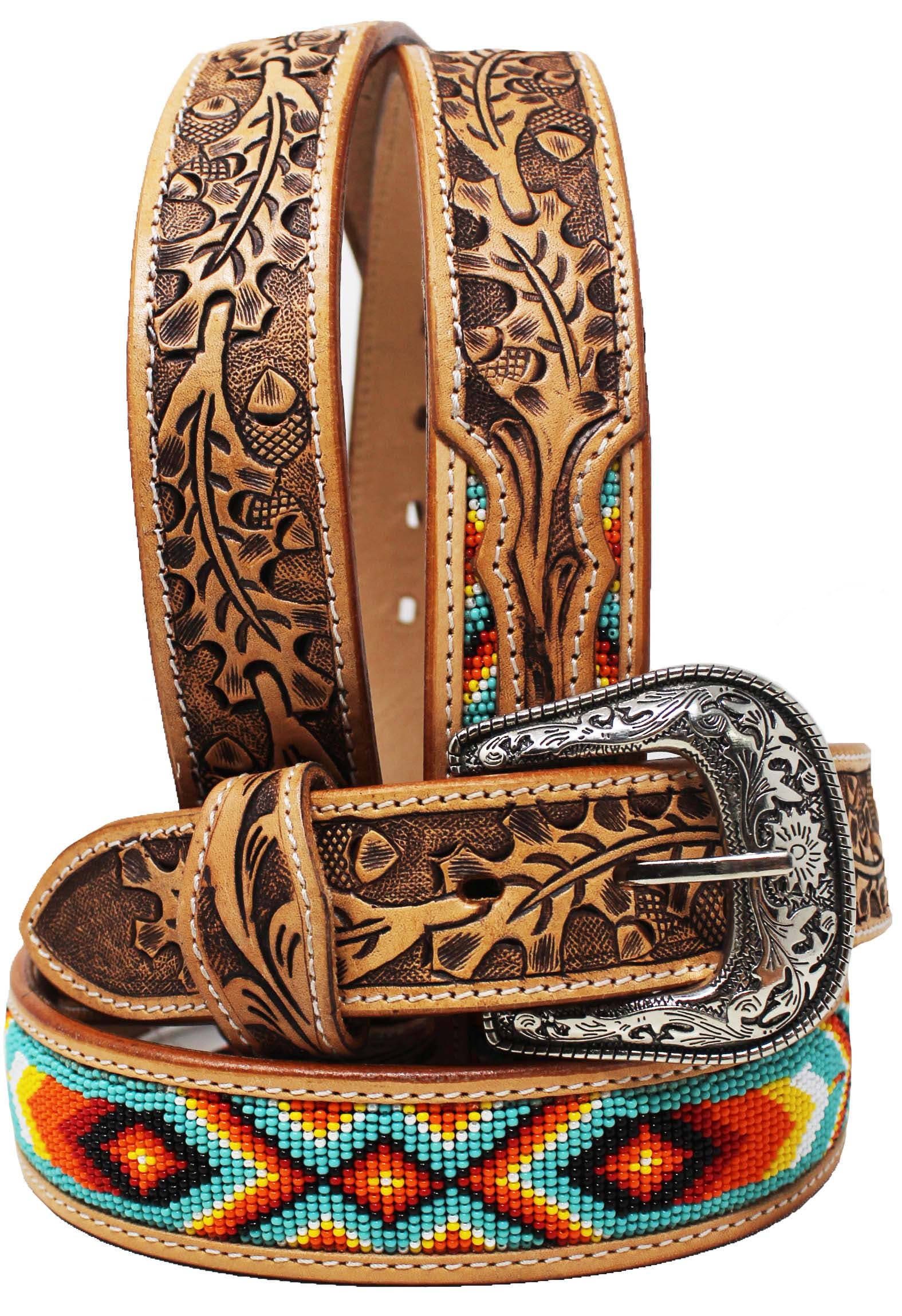 Beaded leather belt approx 42\
