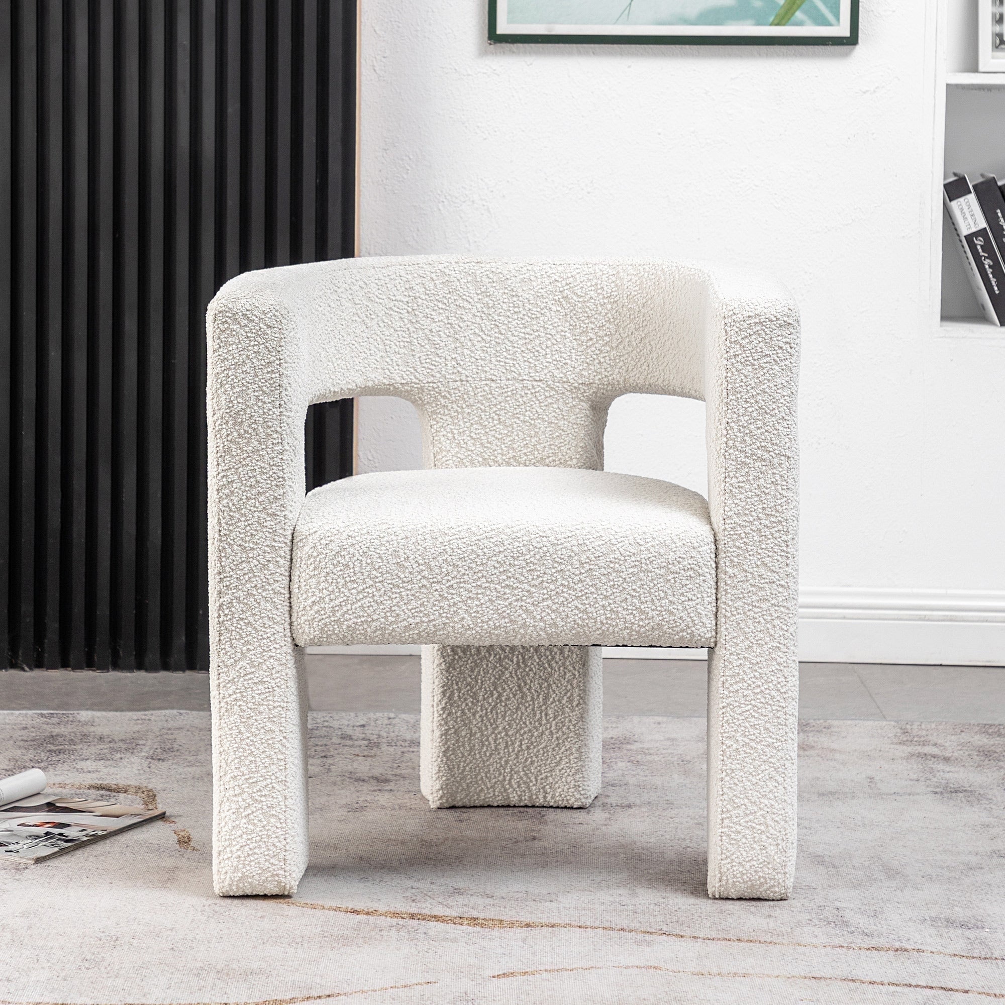 Cream Boucle Upholstered Barrel Accent Chair with Wood Frame