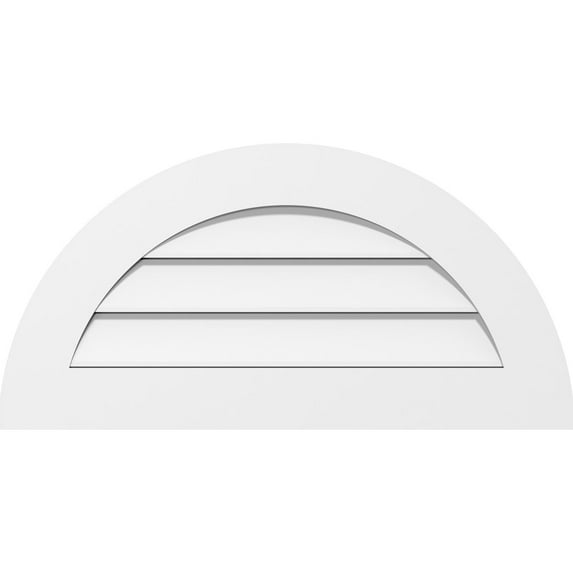 28"W x 14"H Half Round Surface Mount PVC Gable Vent: Functional, w/ 3-1/2"W x 1"P Standard Frame