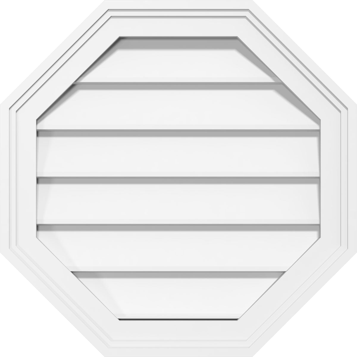 28"W x 28"H Octagonal Surface Mount PVC Gable Vent: Non-Functional, w/ 2"W x 1-1/2"P Brickmould Frame