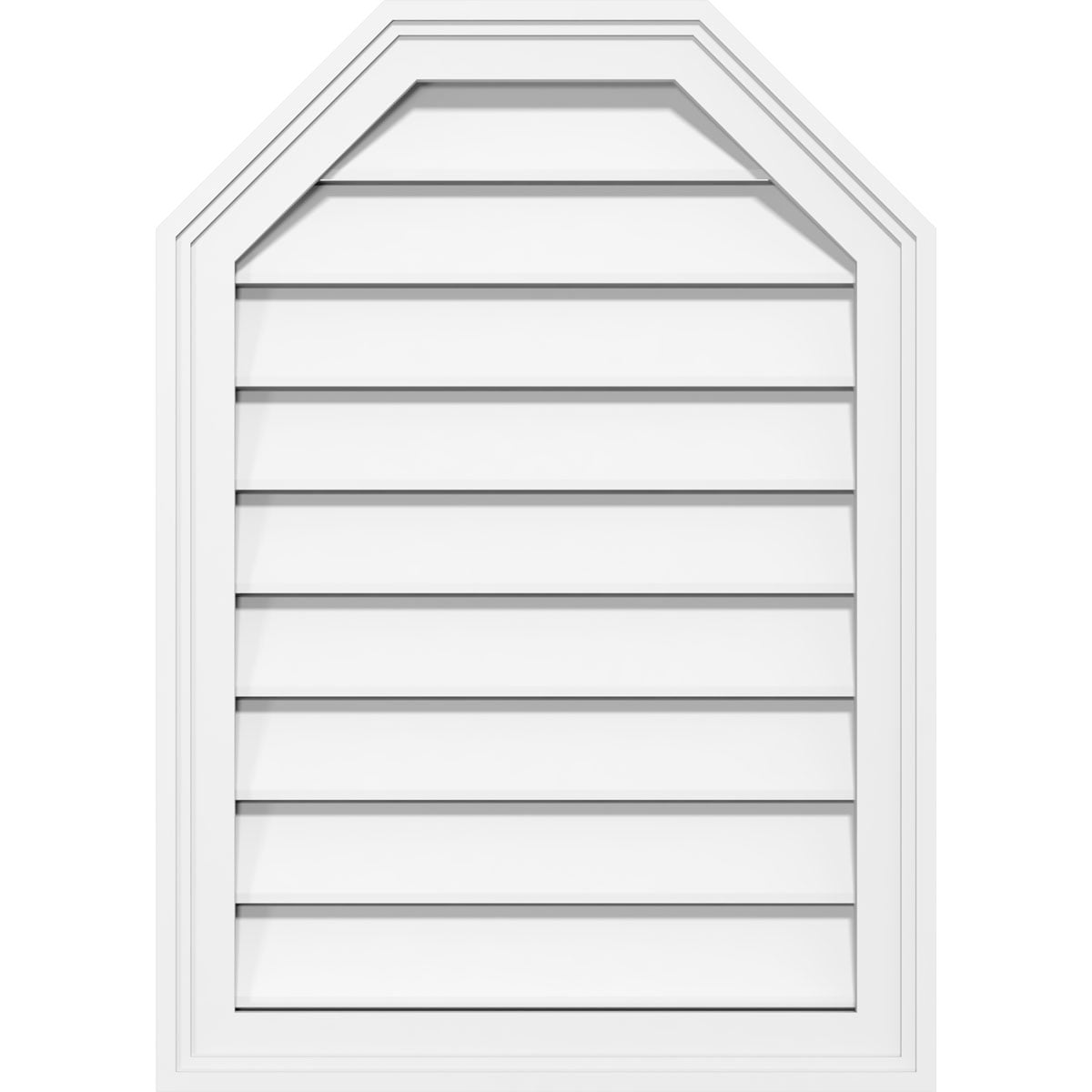 28"W x 28"H Octagonal Top Surface Mount PVC Gable Vent: Functional, w/ 2"W x 1-1/2"P Brickmould Frame