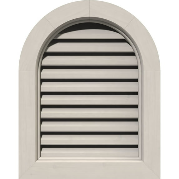 28"W x 28"H Round Top Gable Vent (33"W x 33"H Frame Size): Primed, Functional, Smooth Western Red Cedar Gable Vent w/ Brick Mould Face Frame