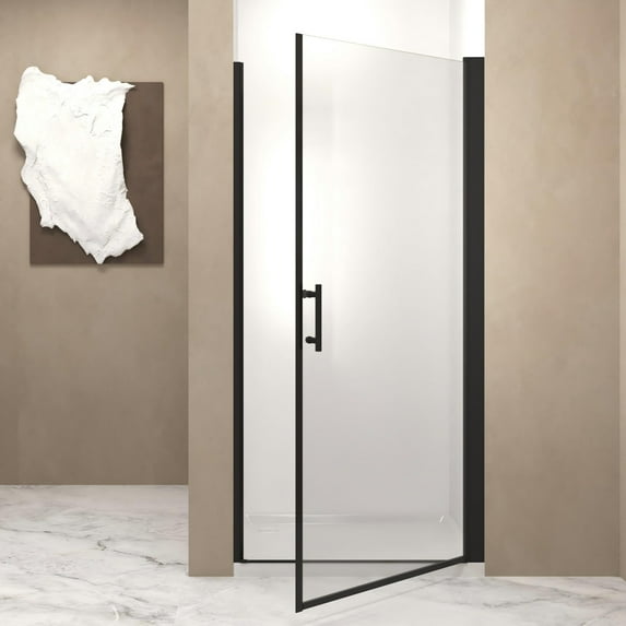 28"W x 72" Pivot Shower Door,Half Frame Shower Door,1/4" Transparent Glass,Matte Black Aluminum Frame