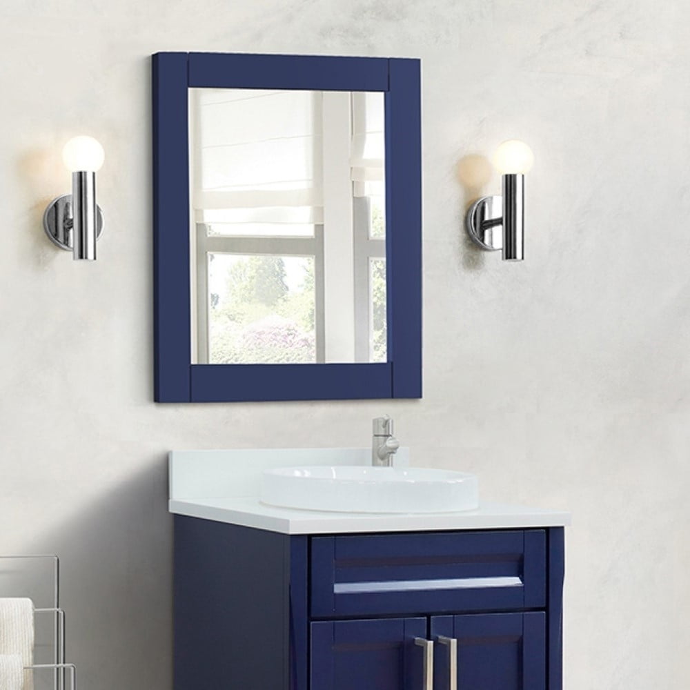 28 in. Blue Wood Frame Bathroom Vanity Mirror