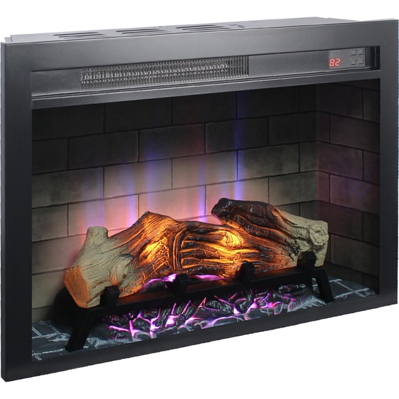 28" Wall-Mounted Fireplace Tempered Glass Built-in/Wall Hang Remote Included & Timer