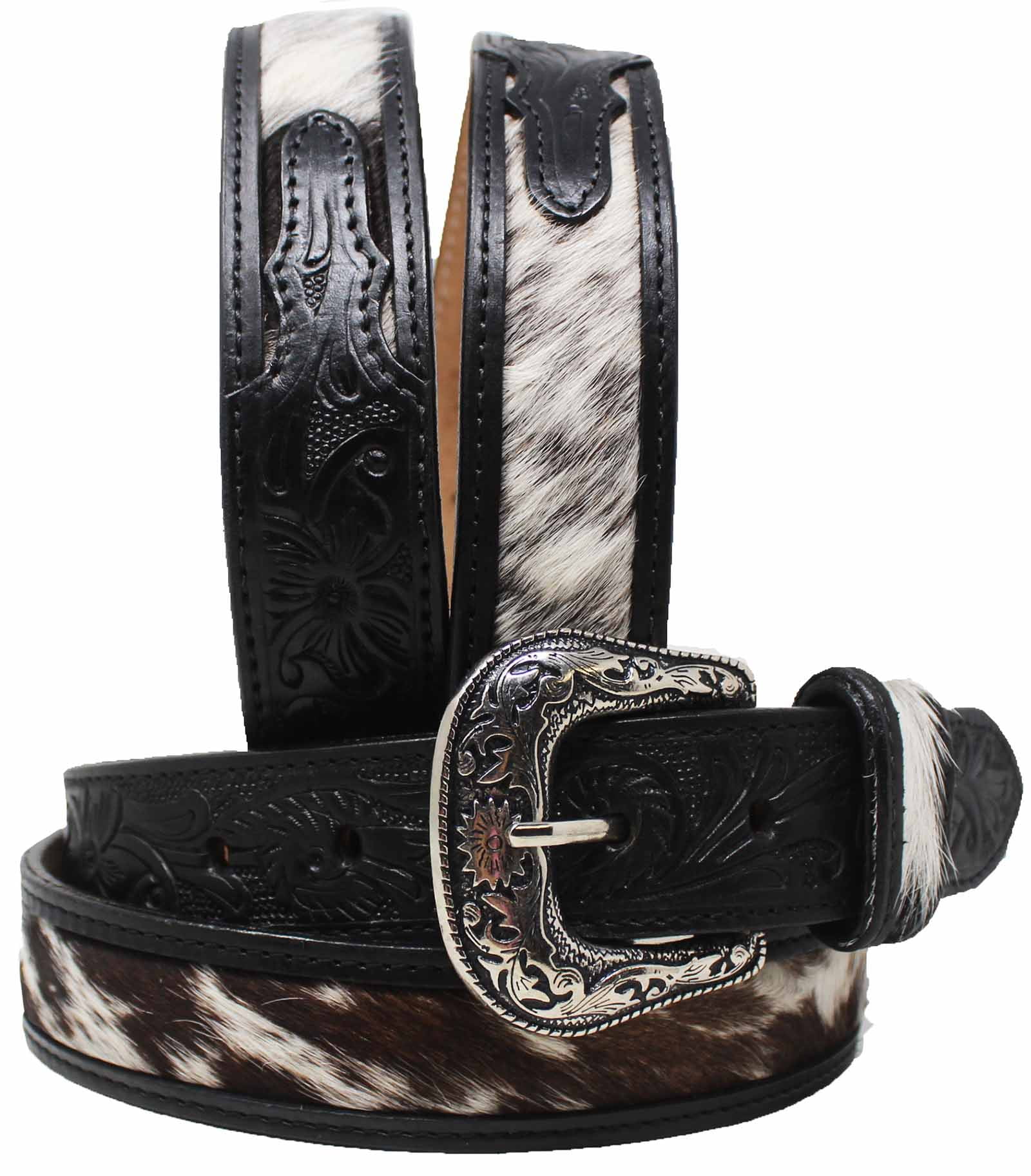 Western Tooled Floral Genuine Leather Belt Strap - 1-1/2" Wide, Full Grain Cowhide, Snap System For Buckles, Size 40 White