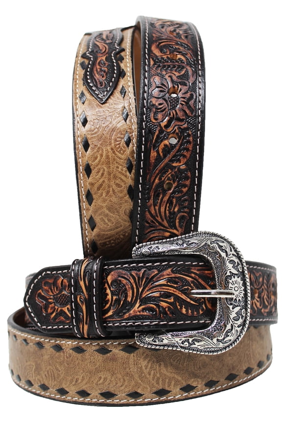 28   Western 1 1/2" Wide Men Women Rodeo Floral Tooled Leather Belt 26FK67