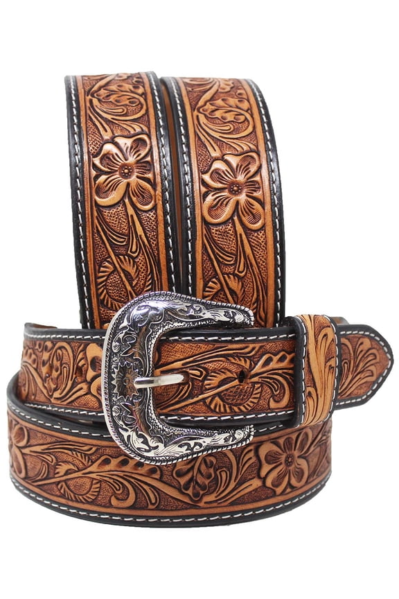 28 Western 1-3/4" Tapered Antique Floral Tooled Full-Grain Leather Belt 26RS17T
