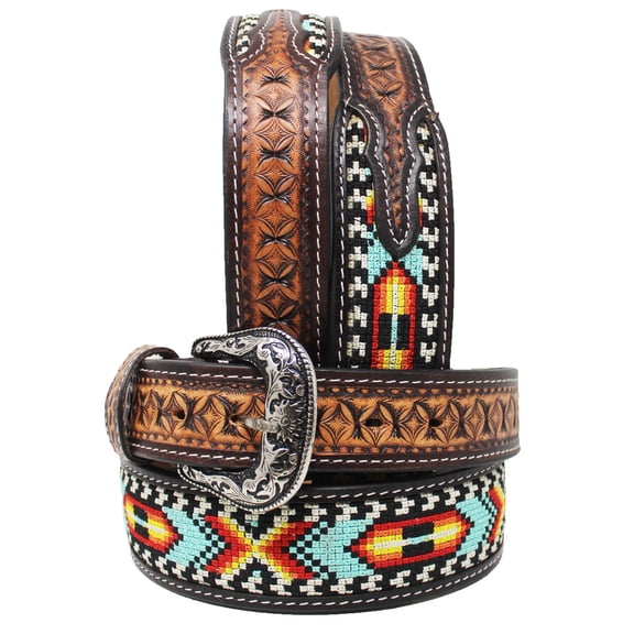 28" Western 2" Wide Tapered Turquoise Embroidered Leather Belt 26RT67T