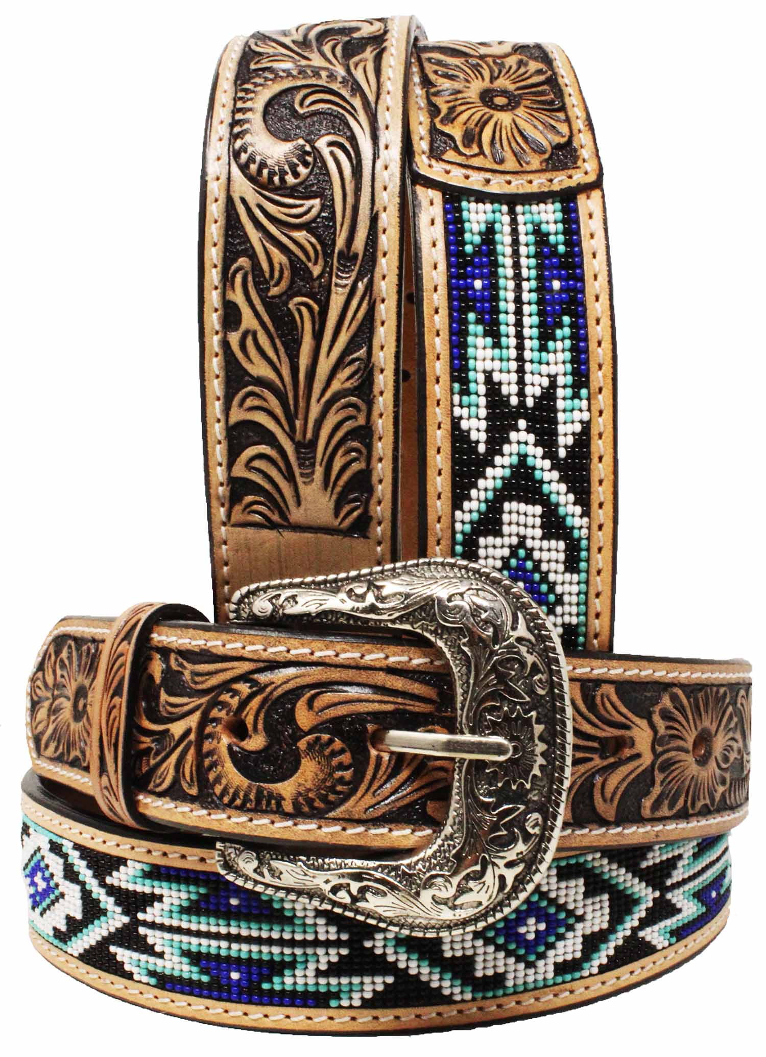 VINTAGE BEADED LEATHER WESTERN BELT Amazon.com: Circle Y Men main image 3