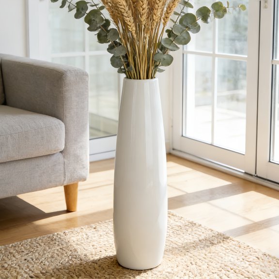 28" White Ceramic Tall Vase, Large Floor Vase for Pampas Grass and Flower Arrangements
