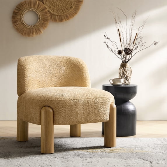 Tina's Home Modern Accent Chair Sherpe Fabric Solid Wood Legs Teddy Chair Living Room Bedroom Camel