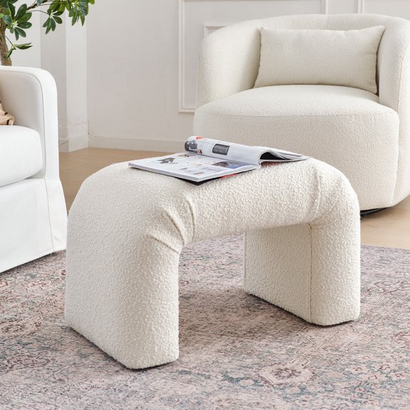 28" Wide Modern Large Boucle Upholstered Arched Ottoman Foot Stool, Multi-Functional Sofa Footrest, Small Sofa Bench, and Extra Seating for Living Room, Bedroom, Entryway, Hallways