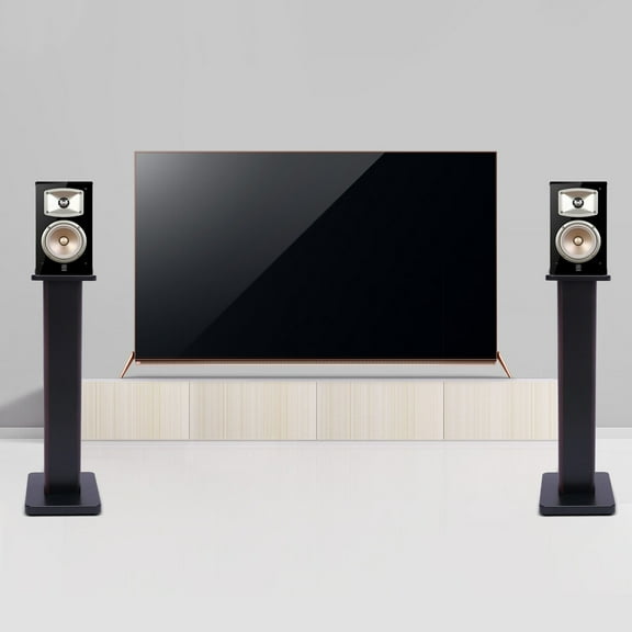 28" Wood Speaker Stands 1 Pair Yellow Sandalwood/Black Walnut for HiFi Bookshelf (Black Walnut)