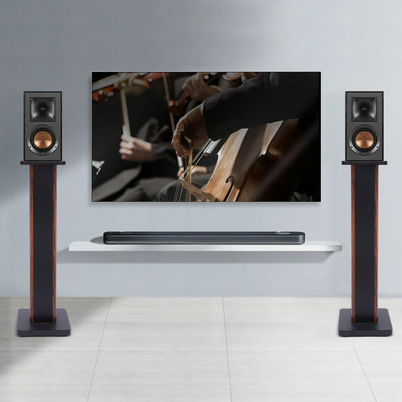 28" Wood Speaker Stands 1 Pair Yellow Sandalwood/Black Walnut for HiFi Bookshelf