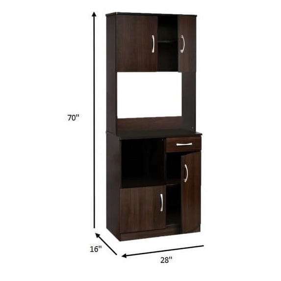 28" X 16" X 70" Espresso Kitchen Cabinet