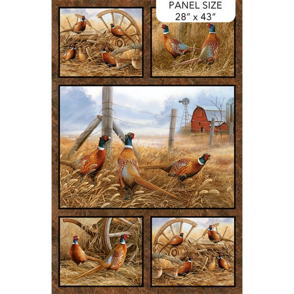 28" X 43" Panel Naturescapes Pheasant Birds Farm Wagon Wheels Animals Northcott Cotton Fabric Panel (DP28300-37)
