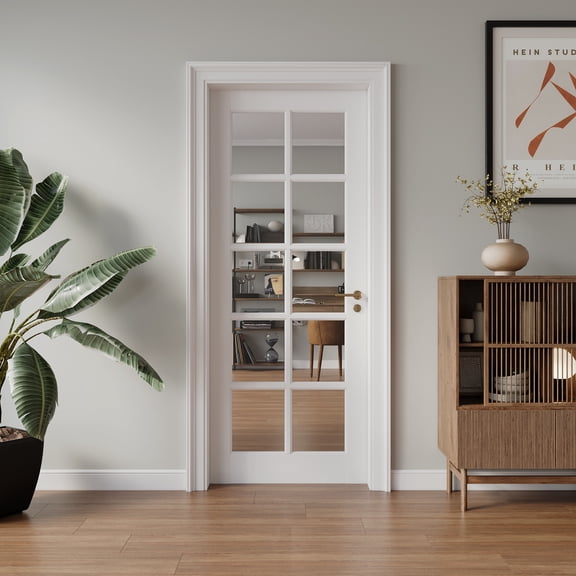 28" X 80"10-Lite Preassembled Clear Glass French Door, For Closet Pantry Bedroom Livingroom Study Office Kitchen, Barn Doors-Shaker W/O Hardware