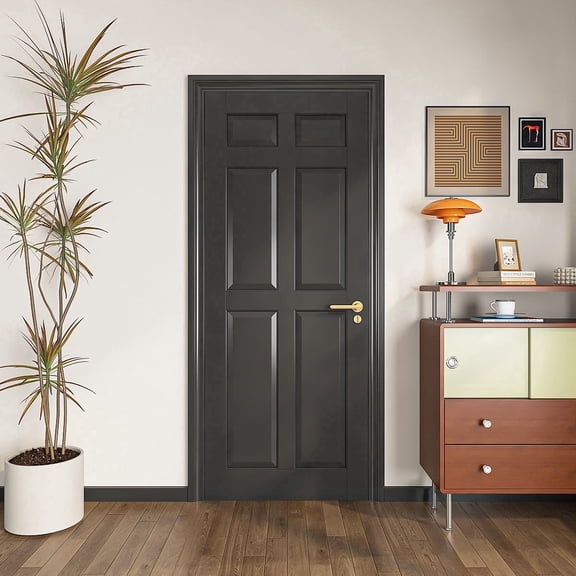 28" X 80"6-Panel baking paint Black Panel Interior Door, for Closet Pantry Bedroom Livingroom Study Office, Pocket, Barn Doors-Shaker w/o Hardware